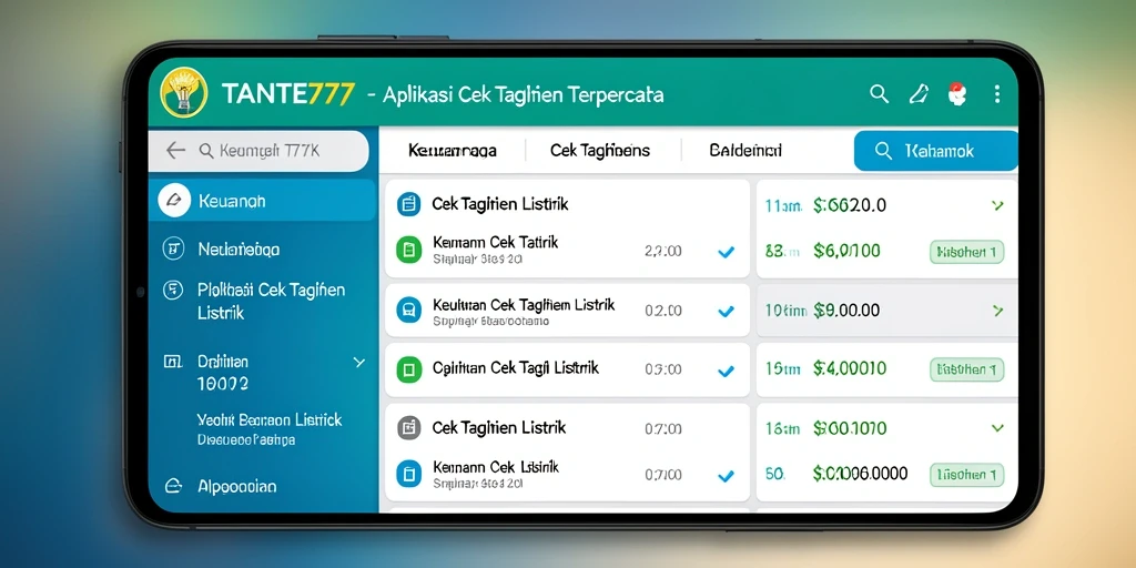Antarmuka aplikasi TANTE777 untuk cek tagihan listrik yang mudah dipahami.