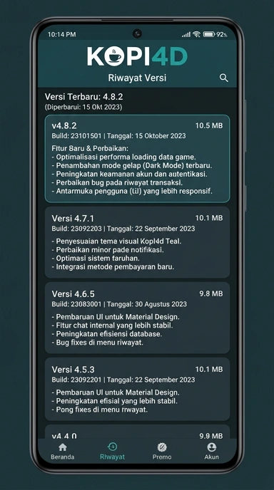 Riwayat Versi Aplikasi kopi4d untuk Android